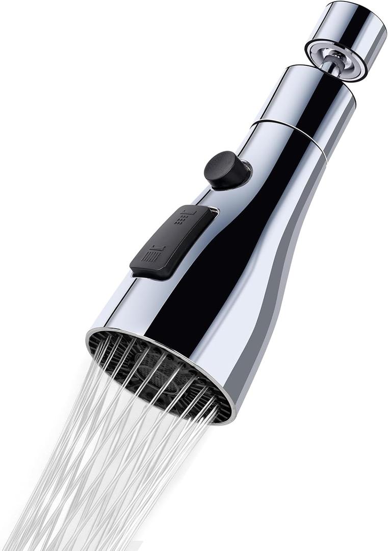 360-Degree Rotating Splash-Proof Extension, Bathroom Extension, Kitchen Rotating Extension Compatible with Standard 22mm/24mm Threaded Extenders Splash-Proof Spray Head with Three Spray Modes (Silver)