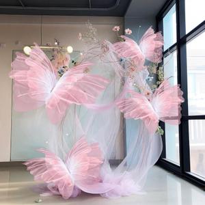 Yinder 4 Pcs Large Gradient Pink Butterfly Decorations Mariposas Grandes para Decoracion Big Butterfly Party Decor 3D Silk Butterflies for Women Birthday Party Wedding Photo Props Backdrop Decor