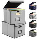 Hleelomi Collapsible File Box with Lid & Plastic Slide - Hanging Document Organizer for Office/Home, 14.96x12.6x10.83 Inch,Decorative Home File Bin,Light Grey,2 Pack (No Folders Included)
