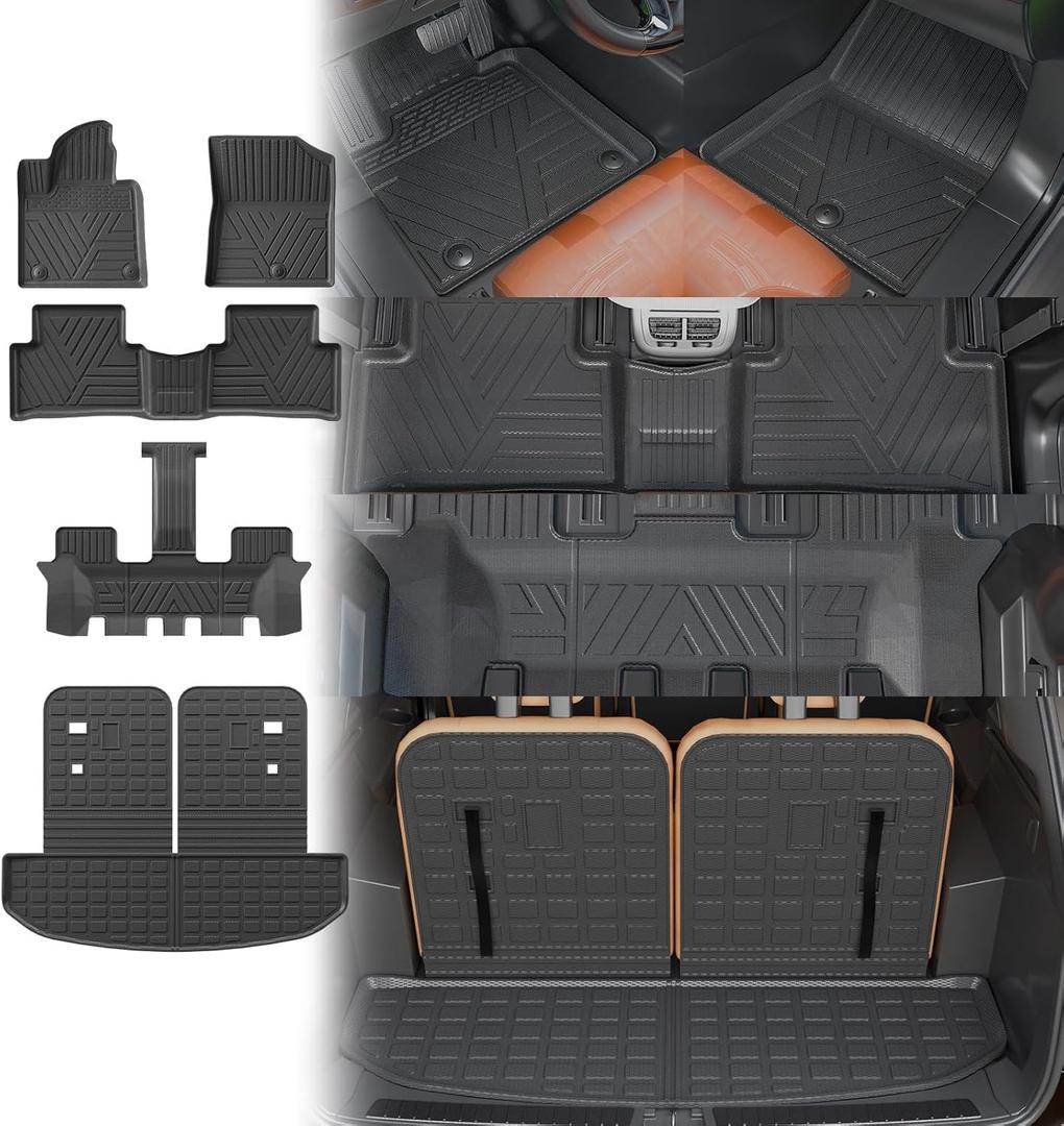 Floor Mats Compatible with 2021-2025 2026 Kia Sorento 6&7 Passenger Cargo Mat TPE Back Seat Cover Protector 2024 Sorento Accessories (Fit 6&7 Seats,Trunk Mat with Backrest Mats+Floor Mats)