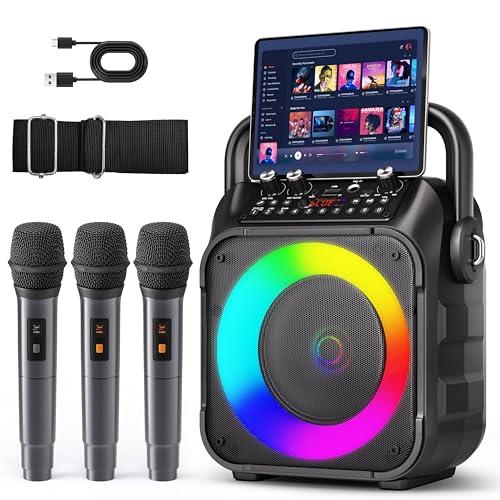 Karaoke Machine, Portable Bluetooth Speaker with 3 Wireless Microphones for Adults & Kids with Lights, Karaoke Microphone with PA System Supports USB/TF/FM/AUX for Home Party Home System Packages