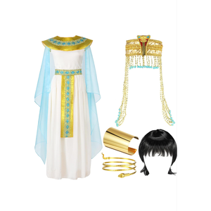 Yunlly Halloween Egyptian Costume Women Black Bob Wigs Egyptian Headpiece Snake Bracelet Arm Cuff and Cuff Bangle Bracelet      ,Size: M