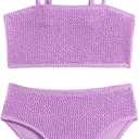 WDIRARA Girl's Smocked Bikini Set Spaghetti Strap Swimsuit Two Piece Bathing Suit (4Y)