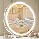 ROLOVE Makeup Mirror with Lights, 18 Inch Vanity Mirror with Lights, Lighted Makeup Mirror, Smart Touch Control 3 Colors Dimmable Round Lighted Vanity Mirror, Tabletop  Desk Mirror, 360Rotation (White)