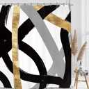 Abstract Modern Shower Curtain 60Wx72L Inch Black Gray Gold Minimalist Contemporary Art Geometric Neutral Bathroom Set Accessories Decor with 12 Pack Hooks