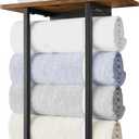 ELITEROO Towel Racks for Bathroom Wall Mounted, Towel Holder with Wooden Shelf and 3 Hooks for Washcloths Hand Towel, Bath Towel Storage Organizer for Small Bathroom, RV, Rustic Brown