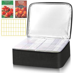 26 Slots Seed Storage Organizer Box with Insulated Bag That Holds 80-200 Seed Envelopes, Oxford Cloth Garden Seed Containers with Labels, Seed Packet Organizer for Plant, Flower ,Vegetable Seeds