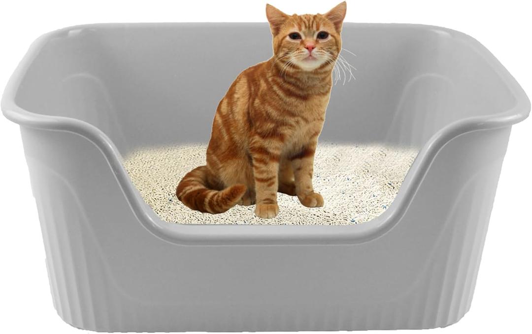 Extra Large Litter Box 21.45 x 16.14 x 10.43 Inches, Cat Box High Side One Piece Jumbo Litter Pan Anti Splashing Low Entry Cat Litter Tray Easy Clean for Small Medium Cat(Gray) (21.45x16.14x10.43 IN)