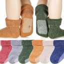 Eyean Baby Wool Grip Sock Soft Winter Warm Thick Non Slip Toddler Boy Girls Crew Socks For Children 6 Pairs (0-12 Months, Solid Color)