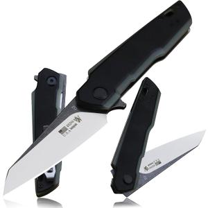 7.8 in Folding Pocket Knife with D2 Steel Blade, G10 Handle, Ball Bearing Pivot, Stonewashed Finish Outdoor EDC Utility Tool for Camping, Hiking, Survival Use(G10 - Black/Onyx Color)