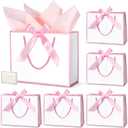 DOYIDE 30 Pcs Thank You Gift Bags with Tissue Paper, 9x7x3.1in Paper Gift Bags with Handles, Gift Wrap Bags with Bow Ribbon for Wedding Birthday Baby Shower Bridesmaid Party (White and Pink)