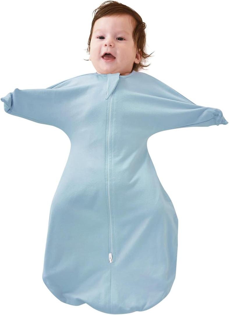 ZIGJOY Baby Transitional Swaddles for Newborns: 0.5 Tog Arms Up Sleep Sack 3-6-12 Months Soft Cotton Shark Fin 2 Way Zipper (Blue)
