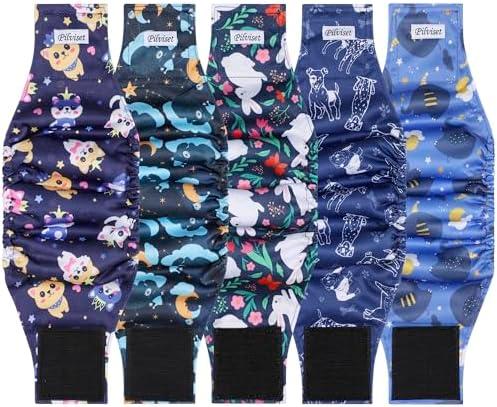 5 Pack Washable Diapers for Male Dogs, Belly Bands for Male Dogs, High Absorbing Male Dog Pee Wraps for Doggie in Incontinence or Excitable Urination and Training, L