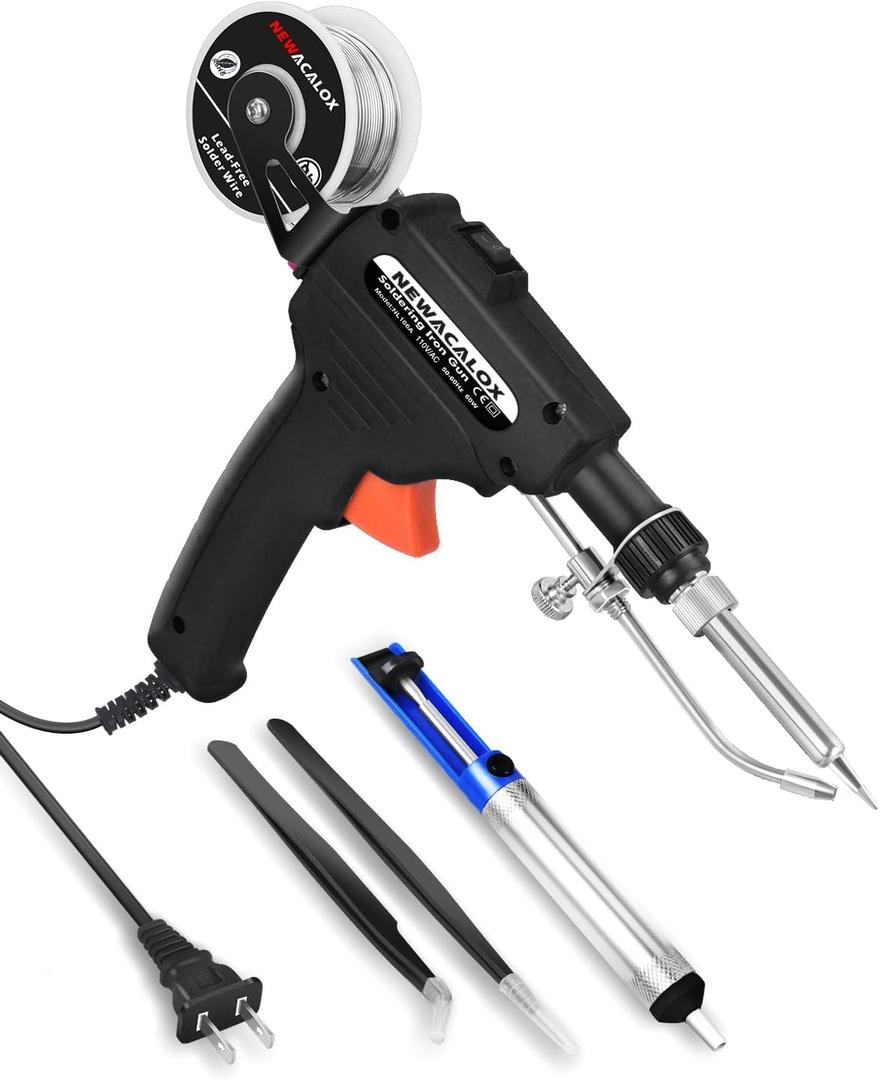 Soldering Iron Kit, NEWACALOX Soldering Gun Automatic Hand-held Solder gun Iron Kit Welding Tool, Desoldering Pump, Tweezers for Circuit Board, Home DIY, Electronic Repair (Black)