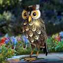 Shorayn Garden Statue Metal Owl Yard Art Outdoor Decor with Solar LED Lights for Patio Lawn Decoration Great Gifts