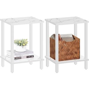 TUTOTAK End Table, Side Table, Nightstand, 2-Tier Storage Shelf, Sofa Table for Small Space, Living Room, Bed Room TB01BMW035 (Marble White)