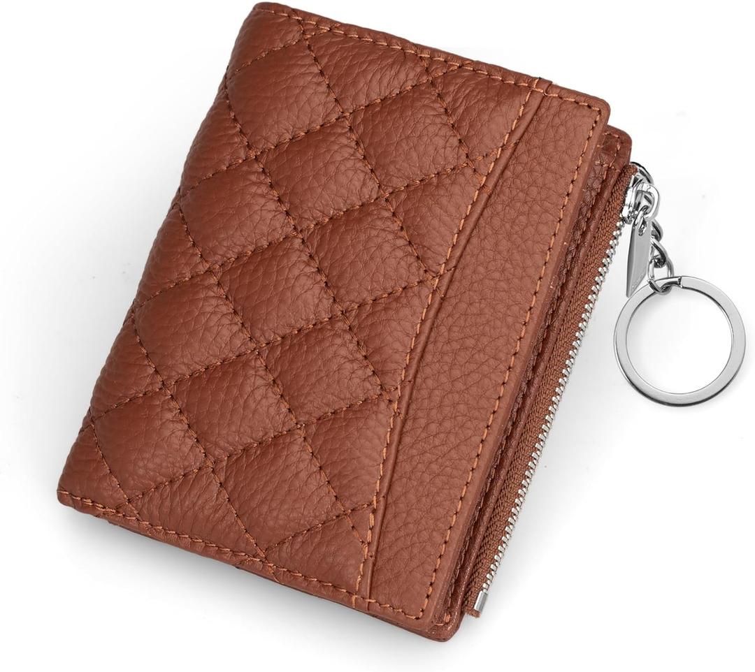 befen Genuine Leather Small RFID Blocking Bifold Wallet for Women with Zipper Coin Pocket Key Chain Wallet Purse - Brown