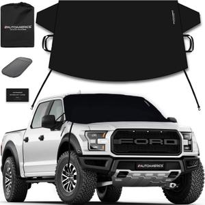 AUTOAMERICS Windshield Snow Cover - Windshield Cover for Ice and Snow - Waterproof Shield Window Protector for Car Truck SUV (Large (74 x 43 Inches), Black)