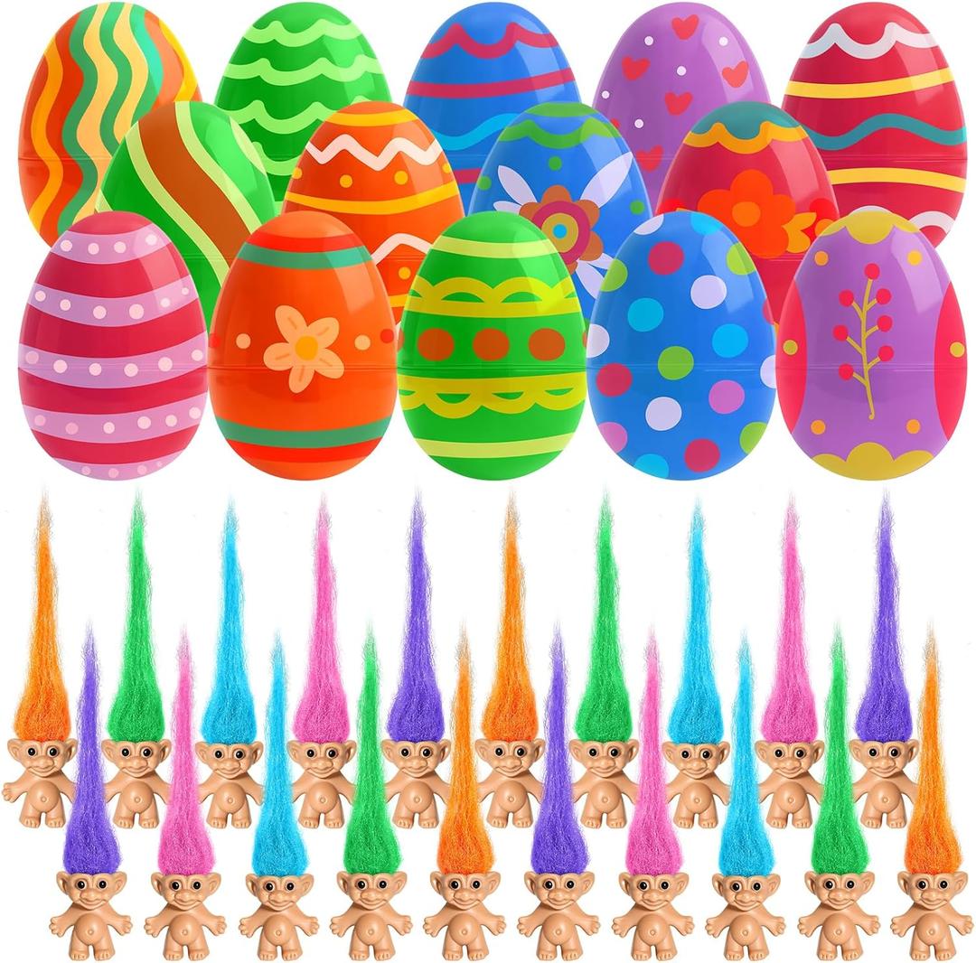 xutengy 24Pcs Prefilled Easter Eggs with Mini ToysFilled Plastic Easter Eggs with Vintage Lucky Dolls Action Figures Easter Basket Stuffers for Kids Fillers Easter Egg Hunt Party Favor