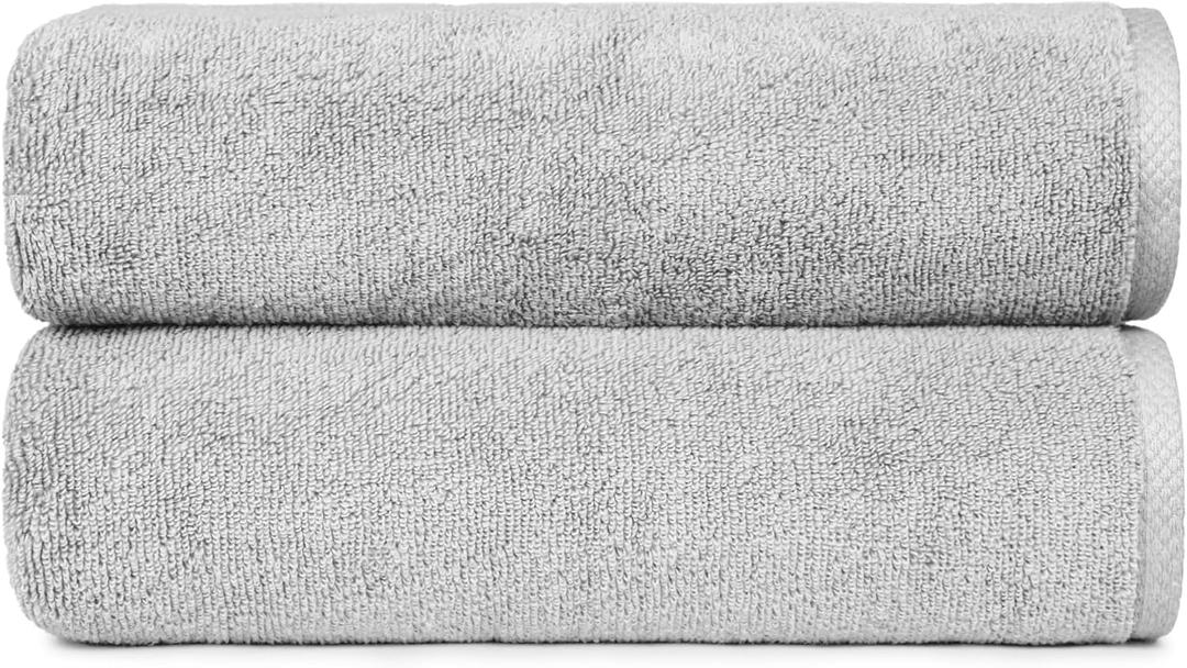 Amazon Basics 2 Piece Quick-Dry Oversize Bath Towel, 100% Cotton, Platinum, 54" x 30"