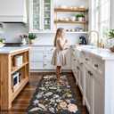 3x5 Washable Rug for Entryway - Non-Slip Scalloped Floral Area Rug for Living Room, Kitchen, Bedroom - Soft Ultra-Thin Boho Door Mat Stain Resistant Throw Rug (Black,3x5)