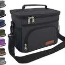 ExtraCharm Insulated Lunch Bag for Women/Men - Reusable Lunch Box for Office Picnic Hiking Beach - Leakproof Cooler Tote Bag Organizer with Adjustable Shoulder Strap for Adults - Black