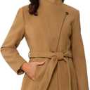 Allegra K Women's Classic Stand Collar Outwear Overcoat Long Sleeve Winter Belted Pea Coat M