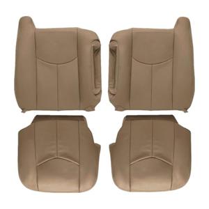 SecosAutoparts Driver & Passenger Side Bottom and Top Lean Back Replacement Leather Seat Covers Tan# 522 Compatible with Chevy Tahoe Suburban Silverado Avalanche Sierra Yukon 2003 2004 2005 2006