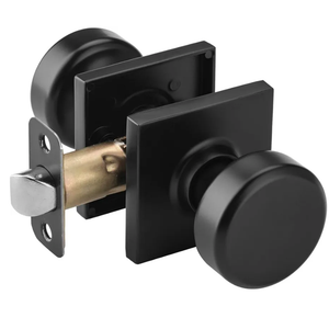 Black Interior Door Knobs for Hall & Closet, Pismo Doorknob with Square Rosette, Heavy Duty Passage Door Handle