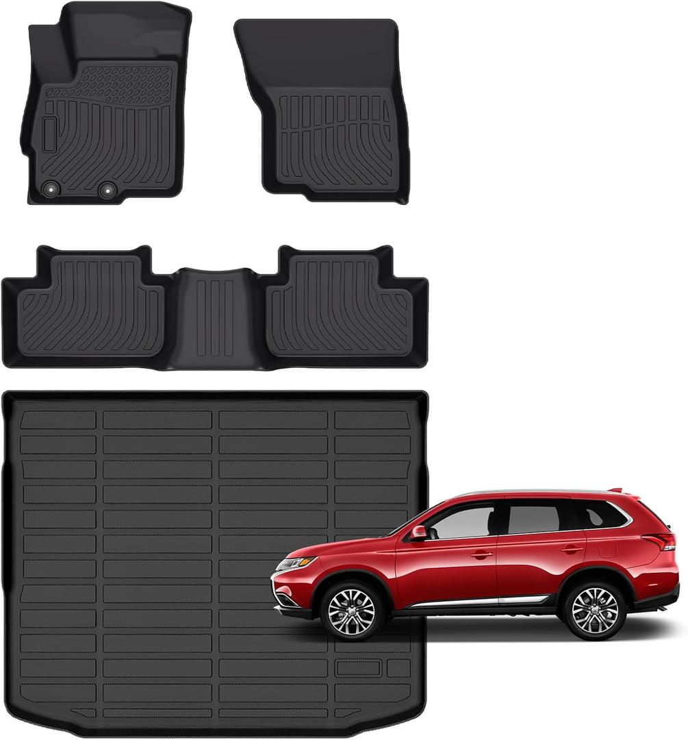for Mitsubishi Outlander Sport Floor Mats 2025-2011,Car Mats All Weather Floor Mats 1st & 2nd Row & Cargo Liner Anti-Slip Custom Fit for Outlander Sport Accessories,Black