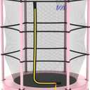 LANGXUN 60" Trampoline for Kids with Basketball Hoop, 5ft Indoor Outdoor Toddler Mini Trampoline with Raised Safety Net - Birthday Gifts for Boys and Girls, Christmas Toys for 3-10 Years Old (Pink)