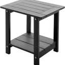Meluvici Double Adirondack Side Table Weather Resistant, Outdoor Rectangular End Table for Adirondack Chair, Black with Wood Grain, Double Layer