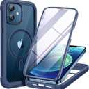 Miracase Glass Series Designed for iPhone 12/12 Pro 6.1 Inch, Upgrade Full-Body Magnetic Case with Built-in 9H Tempered Glass Screen Protector, with Camera Lens Protector, Magnetic Blue
