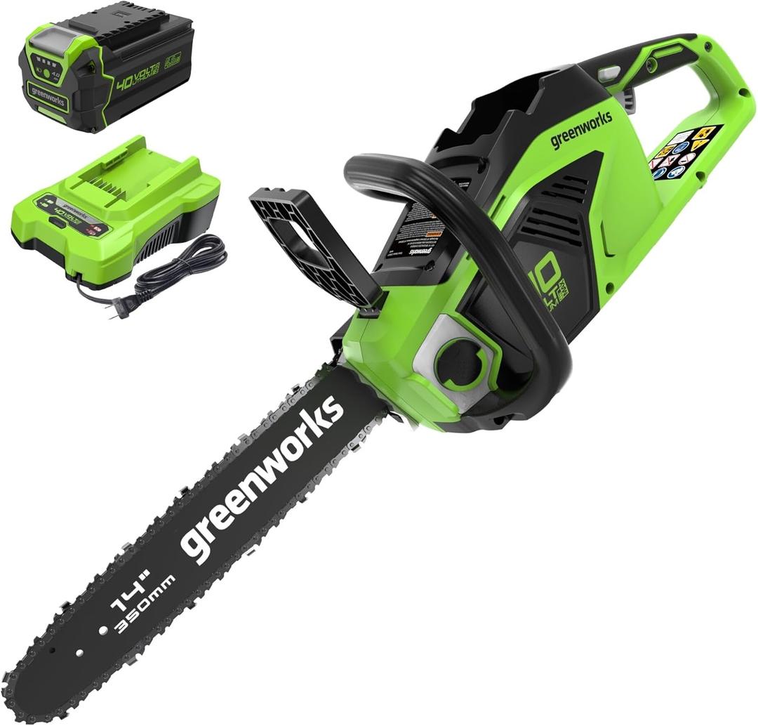 Greenworks 40V 14" Cordless Battery Chainsaw w/ 4 Ah Battery & Charger
