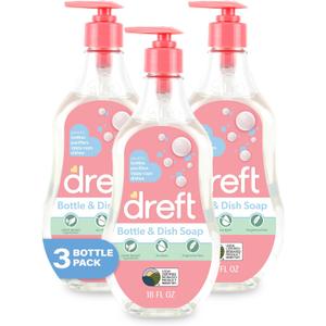 DREFT Bottle and Dish Soap | Made to Clean Baby Bottles, Sippy Cups, Pacifiers, Breast Pumps, & More | Gently Removes Milk Film & Odors | Plant Based, Fragrance Free Dish Soap | 18 Fl Oz (Pack of 3)