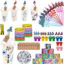 146 PCS Roller Skate Party Favors Skating Party Supplies with Drinking Straws Cups Slap Bracelets Keychains Gift Tags Stamps Stickers Twist Ties for Hip Hop Disco 80s 90s Party Decorations