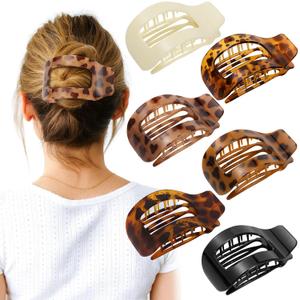 6 PCS Flat Hair Clips for Women, Large French Flat Claw Clips for Thick Thin & Curly Hair, Strong Hold Non Slip Leopard Print Jaw Clips Hair Accessories for Girls Valentine's Day Gifts, Tortoise