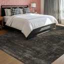 TALANOVA Black 7x9 Washable Area Rug for Living Room, Non-Slip Low Pile Charcoal Volcanic Textured Rug for Bedroom, Dining Room & Home Office, Dark Stain Resistant Modern Farmhouse Design