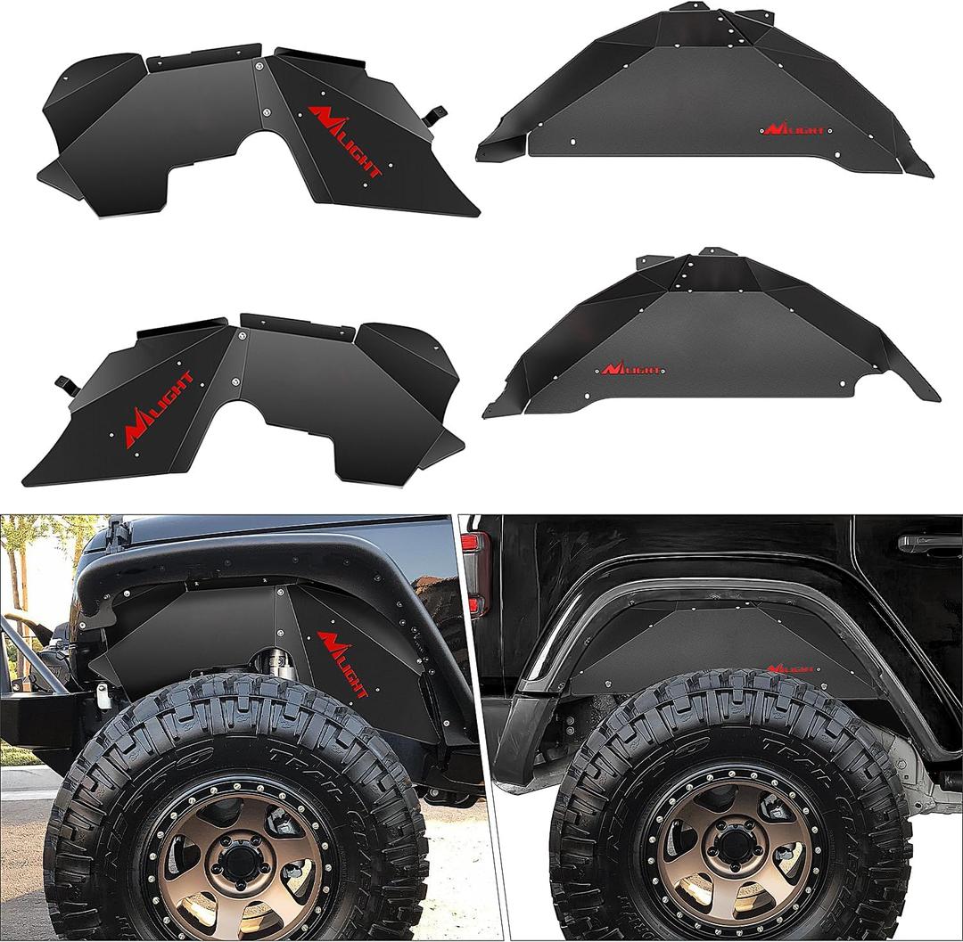 Nilight Front & Rear Inner Fender Liners Wheel Cover Fit for 2007-2018 Wrangler JK JKU 4WD (4-Door/2-Door) Unlimited Bolt-on Style Fender Flares Splash Guards