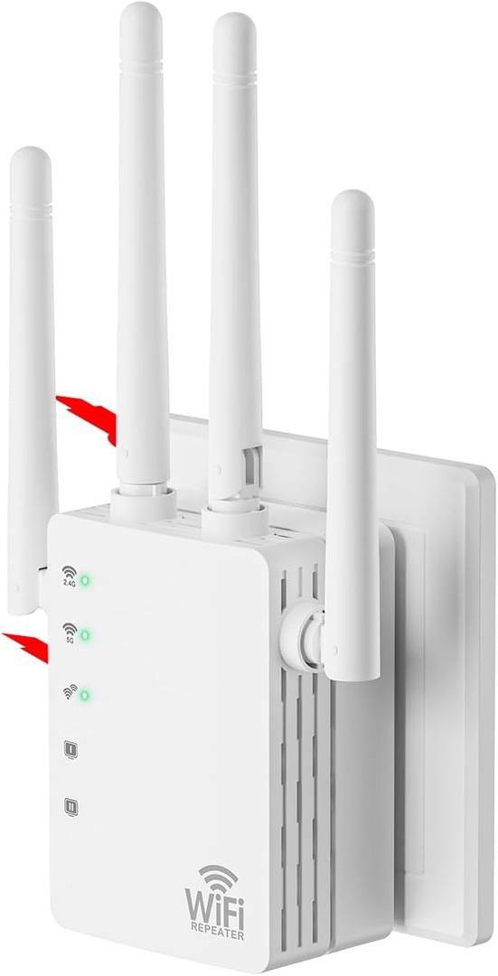 WiFi Signal Booster with 4 Directional Antennas  1200Mbps Dual Band (5GHz/2.4GHz),WiFi Extender Covers 13,888 Sq.ft, Easy Home Setup and 150-Device Support