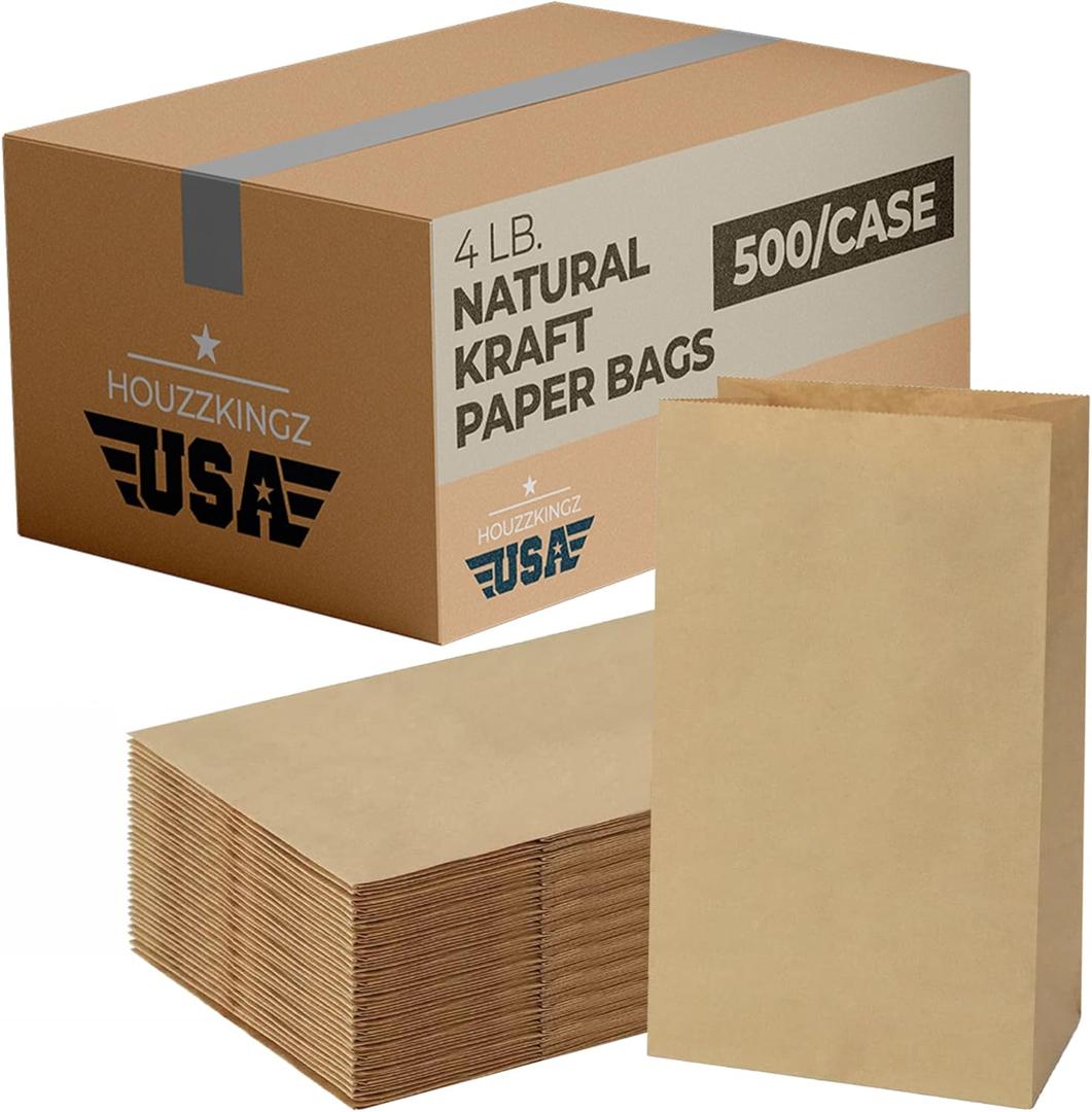 Kraft Brown Paper Lunch Bags | 4 Lb 500 Pack | Disposable Lunch Size Paper Bags for Kids, Small Business, Sandwich Snack Food, Grocery Shopping, Restaurant Supplies, Retail Store