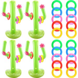 4 Pieces 26 Inch Jumbo Inflatable Cactus Ring Toss Games Giant Blow Up Inflatable Cactus Games for Pool Parties Mexican Taco Halloween Party Supplies Decorations