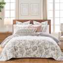 Levtex Home - Ophelia Quilt Set - King Quilt and Two King Shams - Floral - Taupe Grey Cream Blush - Quilt (106x92in.) and Shams (20x36in.) - Reversible - Rayon/Cotton, Quilt - King/Cal King
