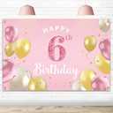 Happy 6th Birthday Backdrop Banner - 6 Birthday Party Decorations Supplies for Girls - Pink 3.9 x 5.9ft