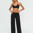ABOCIW Two Piece Workout Sets for Women V Neck Halter Sports Bra Straight Leg Yoga Pants Gym Pilates Outfits (Black, S)
