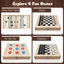 4 in 1 Wooden Fodable Fast Sling Puck Game Set Chess, Tic Tac Toe, Checkers Board Game for Kids & Adults, Portable Tabletop Family Toy for Travel & Game Night