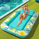 Tanning Pool Floats for Adults with Cup Holder & Pillow, Thick UV-Resistant PVC Portable Float for Backyard, Pool, Lake - Compact Design, Easy Inflation, Durable for Tanning & Relaxation