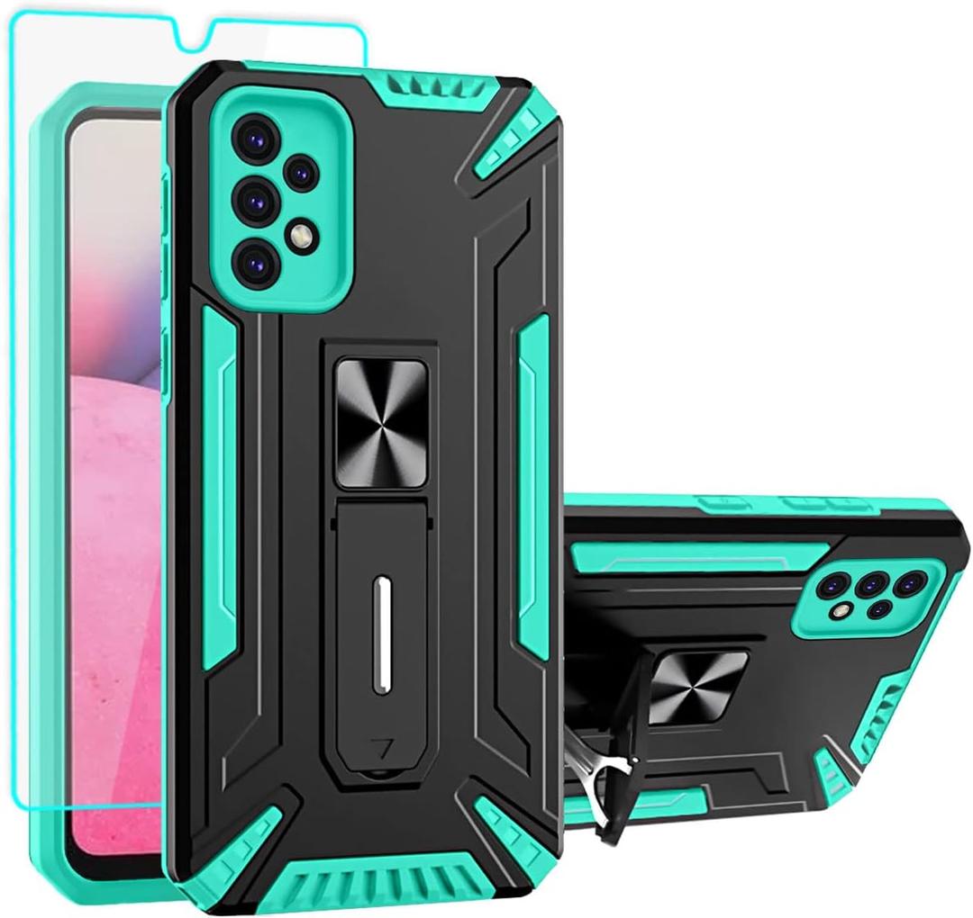 Galaxy A33 5G Case, Samsung Galaxy A33 5G Case, with HD Screen Protector, [Military Grade] Ring Kickstand Hard PC Soft TPU Shockproof Protective Cases for Samsung Galaxy A33 5G (Mint), Pack of 3