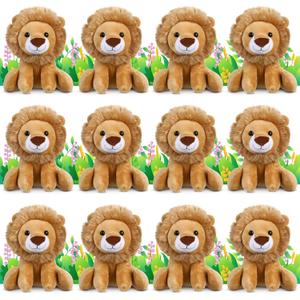 12 x 12 Pieces Lion Plush Set 6 Inches Cuddly Lion Stuffed Animal Soft Cuddly Plushie for Boys Girls Birthday Favors Gifts Forest Party Decor