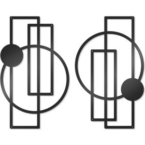 OYEFLY 2 Pcs Metal Abstract Wall Art,Modern Geometric Decor (Black, style 1)